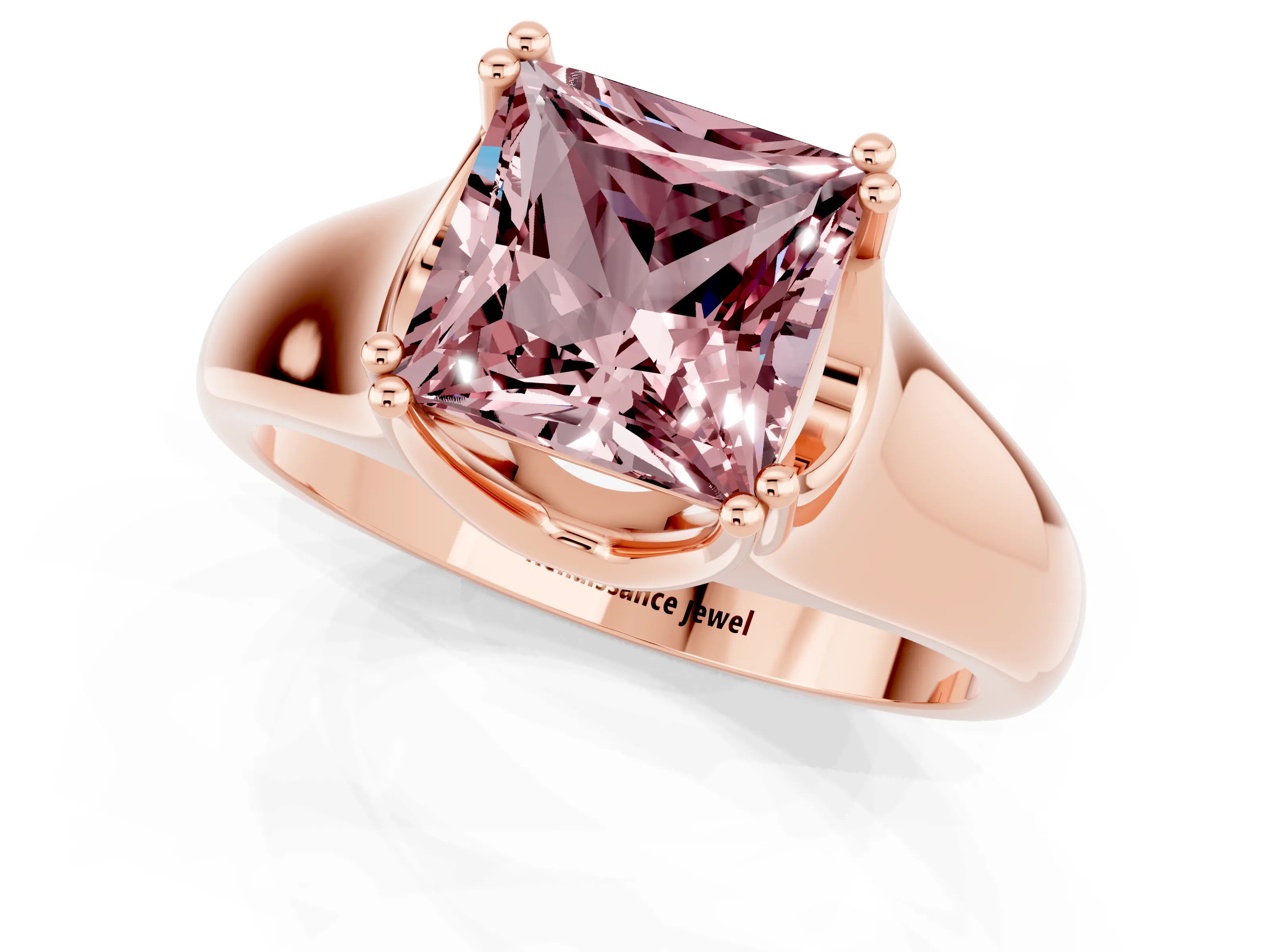 Rose gold Princess Cut Morganite Solitaire Ring with Wide Band and Prong Setting_1