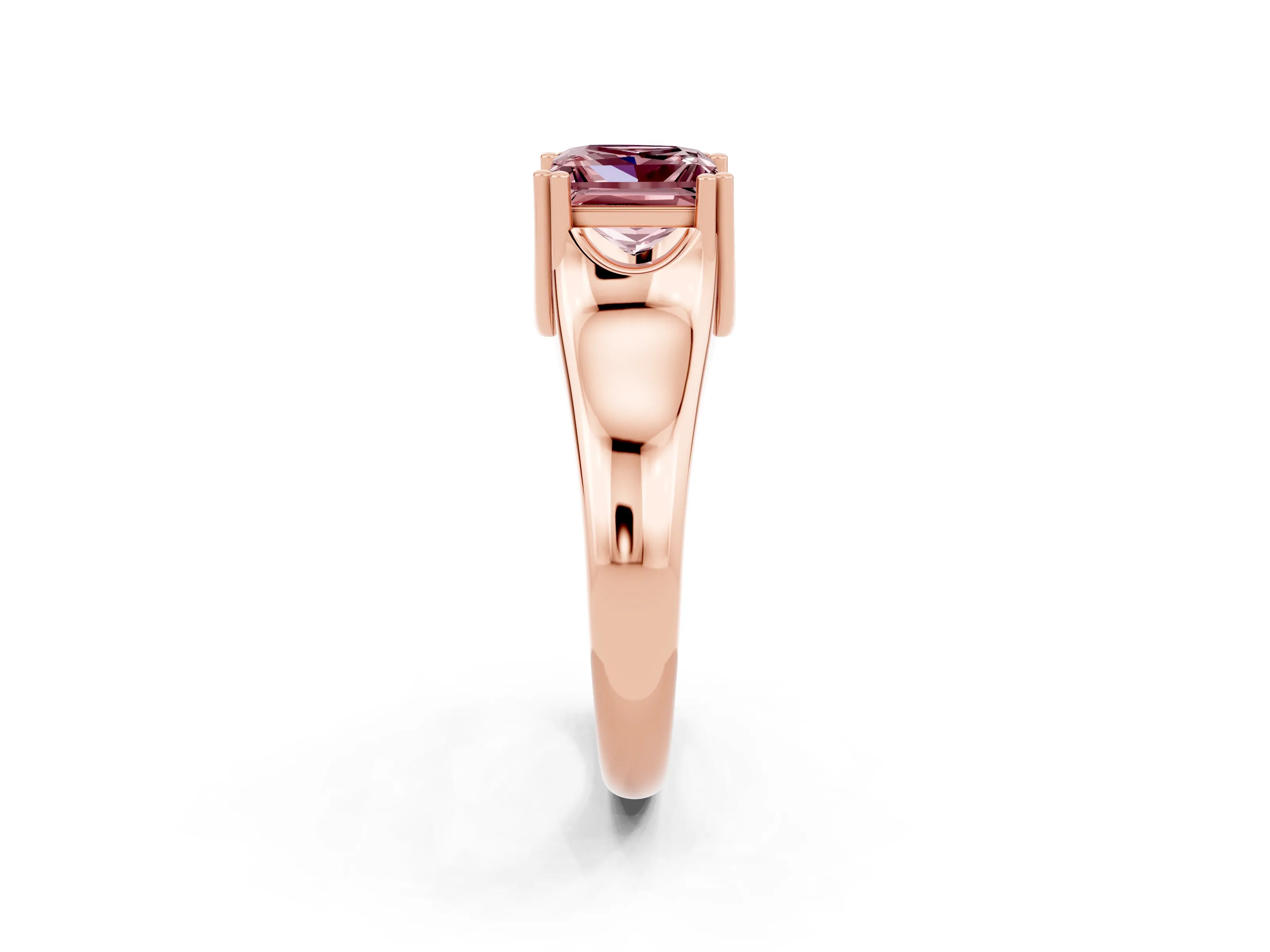 Rose gold Princess Cut Morganite Solitaire Ring with Wide Band and Prong Setting_2