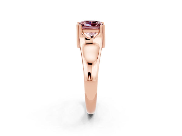 Rose gold Princess Cut Morganite Solitaire Ring with Wide Band and Prong Setting