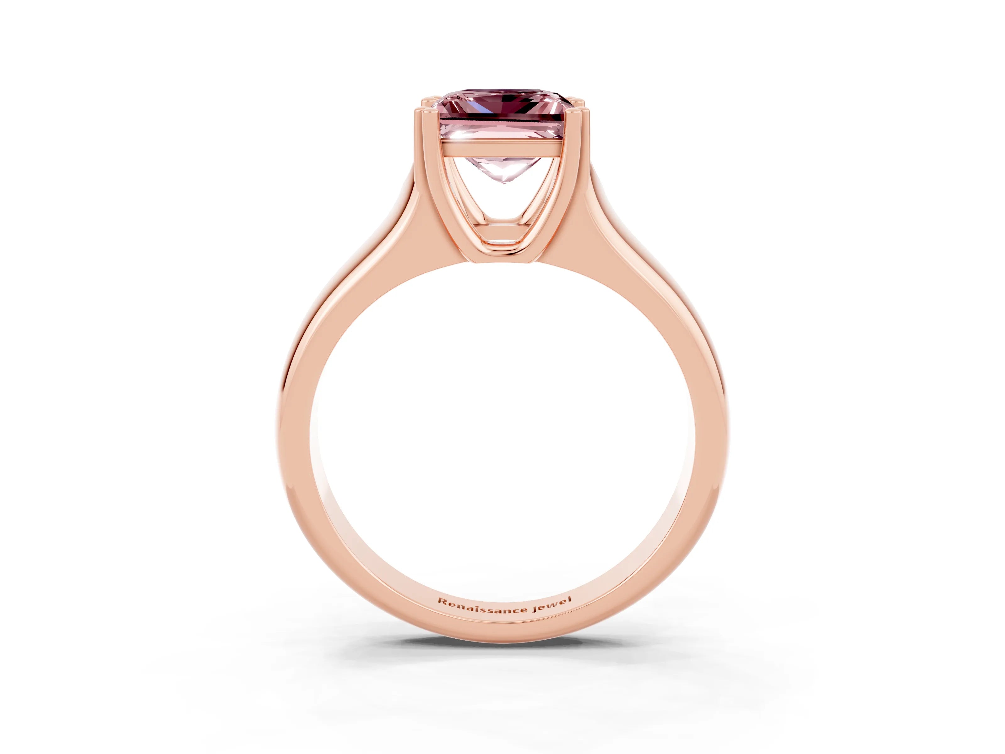 Rose gold Princess Cut Morganite Solitaire Ring with Wide Band and Prong Setting_3