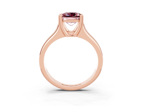 Rose gold Princess Cut Morganite Solitaire Ring with Wide Band and Prong Setting