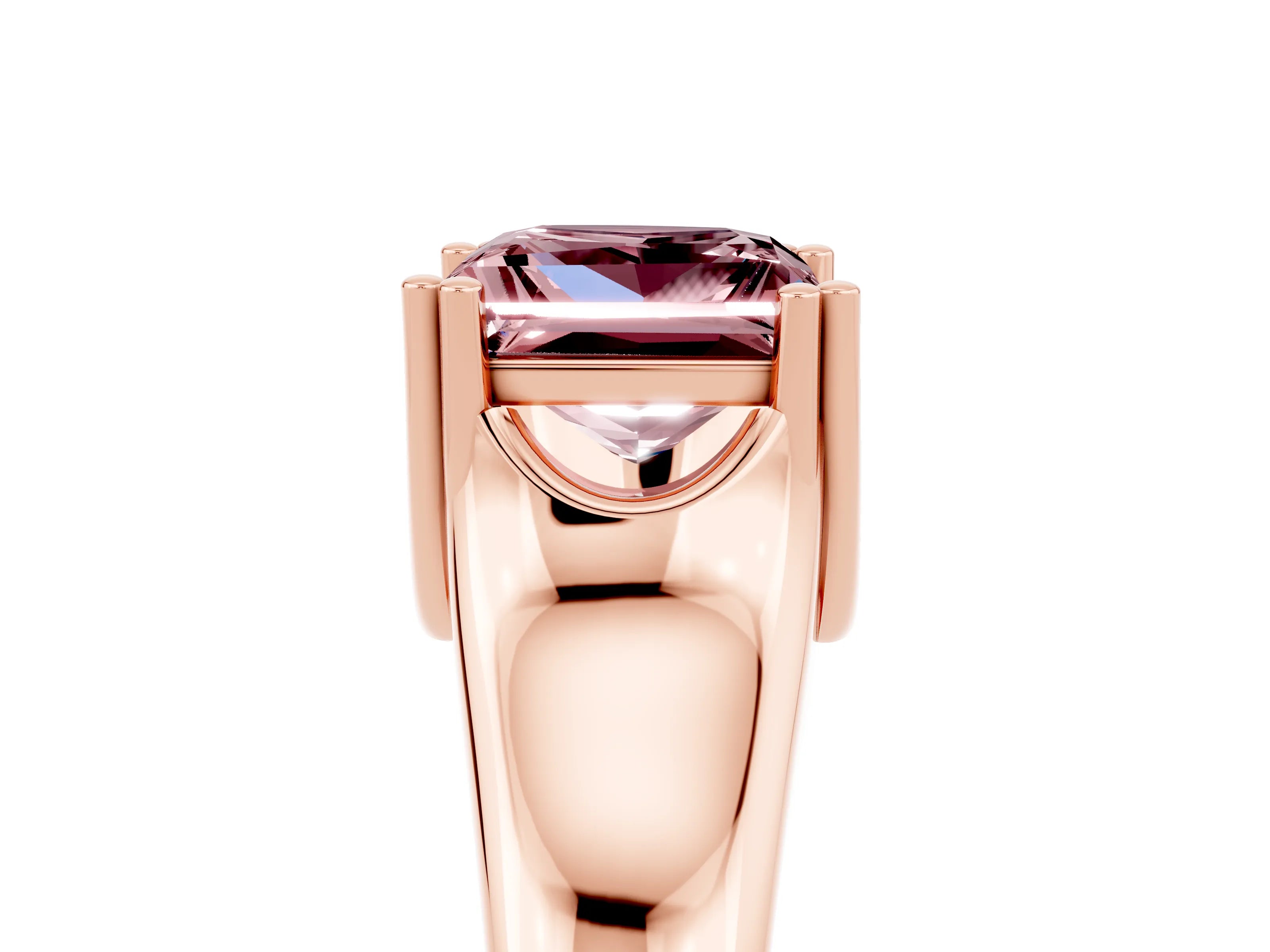 Rose gold Princess Cut Morganite Solitaire Ring with Wide Band and Prong Setting_5