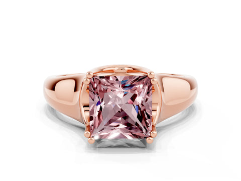 Rose gold Princess Cut Morganite Solitaire Ring with Wide Band and Prong Setting