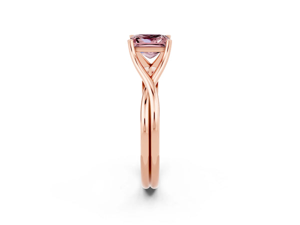 Rose gold Princess Cut Morganite Solitaire Twist Band Prong Setting Ring