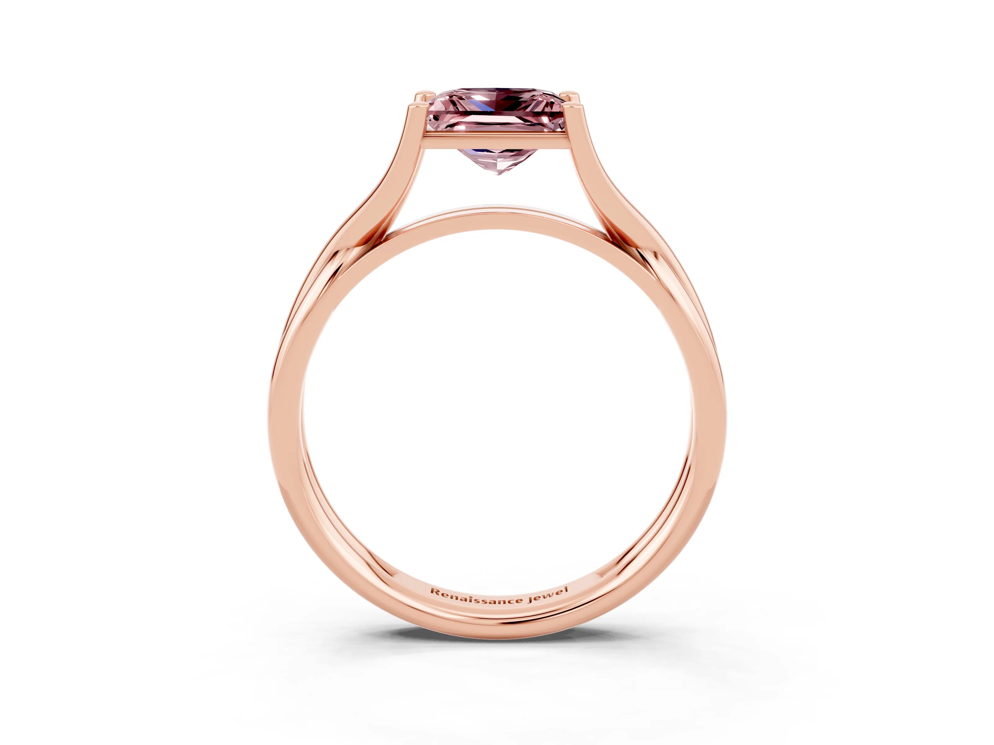 Rose gold Princess Cut Morganite Solitaire Twist Band Prong Setting Ring_39