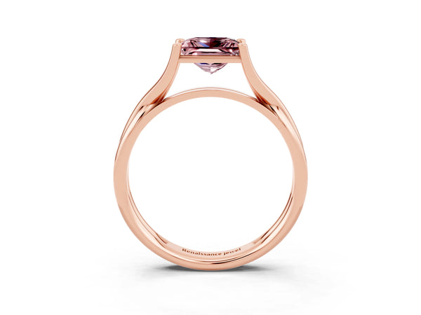 Rose gold Princess Cut Morganite Solitaire Twist Band Prong Setting Ring
