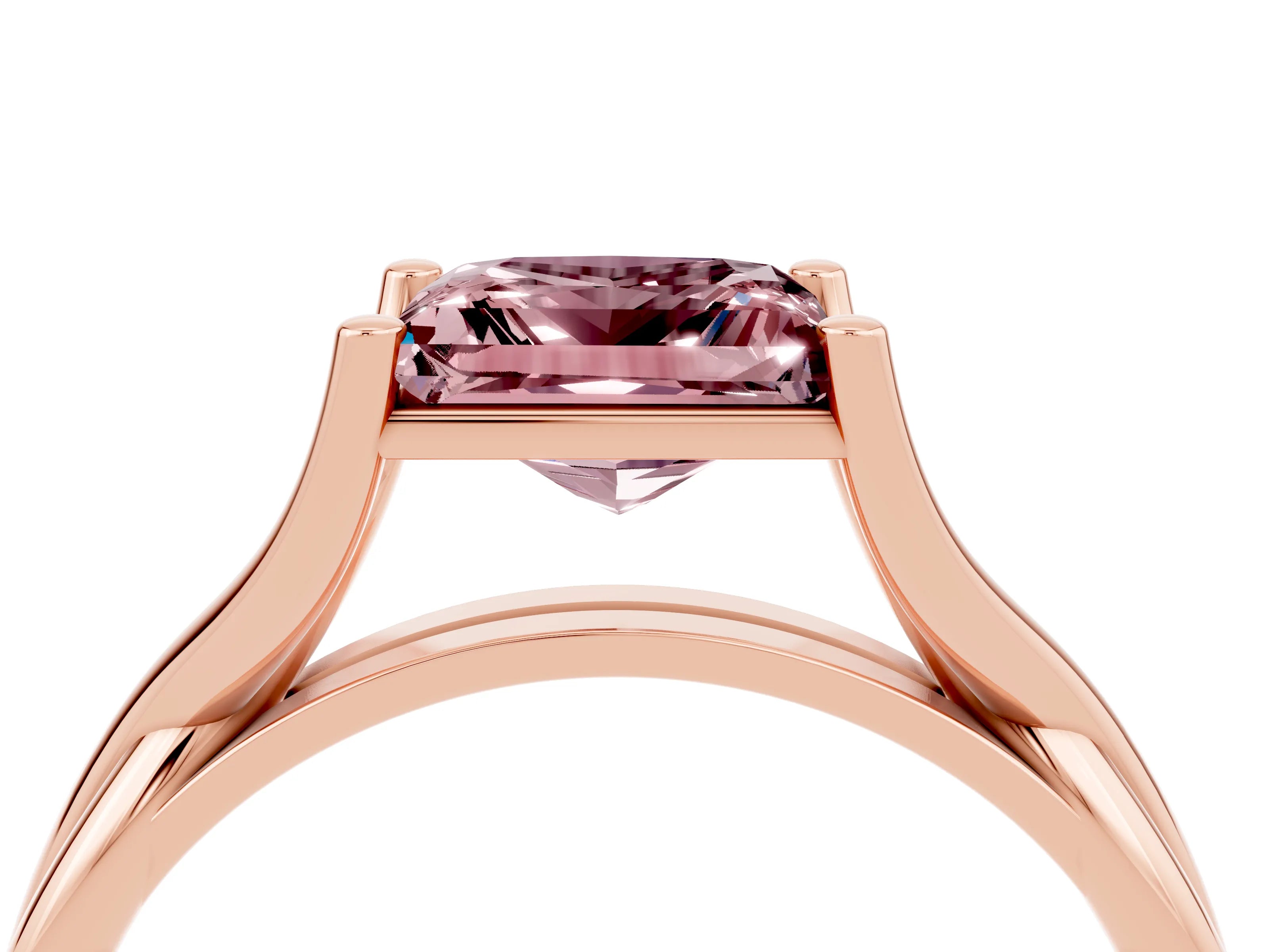 Rose gold Princess Cut Morganite Solitaire Twist Band Prong Setting Ring_40