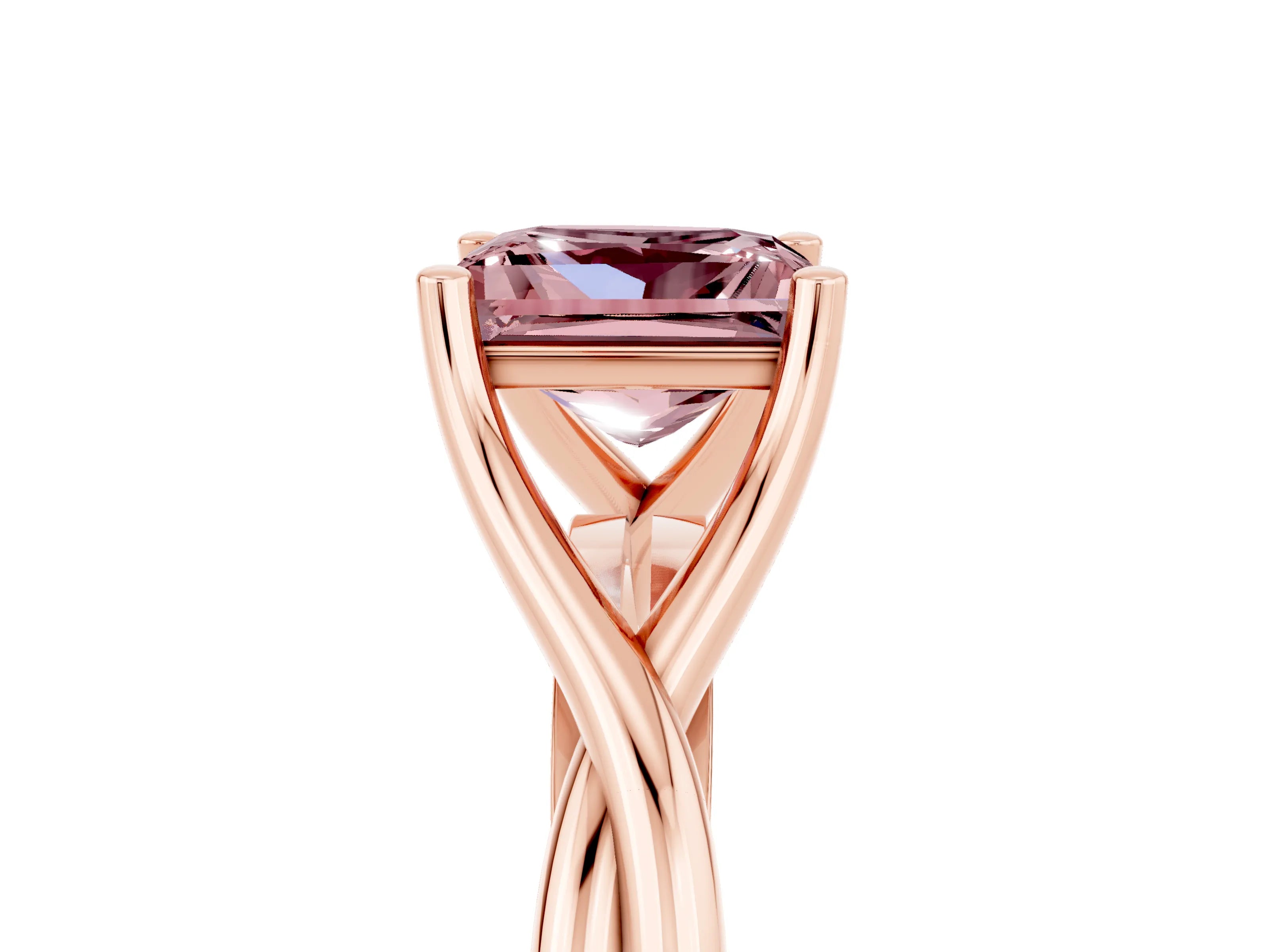 Rose gold Princess Cut Morganite Solitaire Twist Band Prong Setting Ring_41