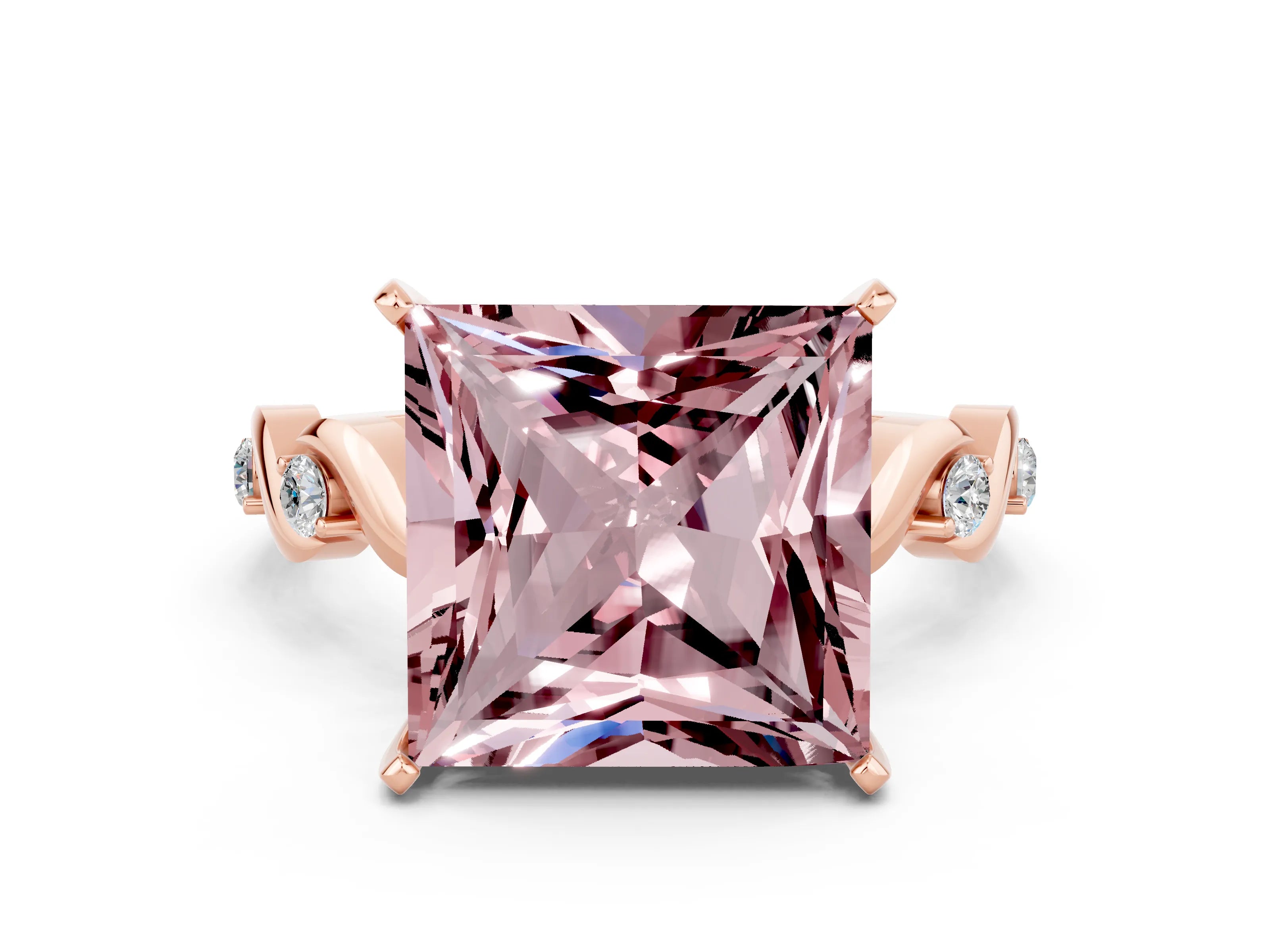 Rose gold Princess Cut Morganite Solitaire Twisted Band with Round  Accents and Prong Setting_12