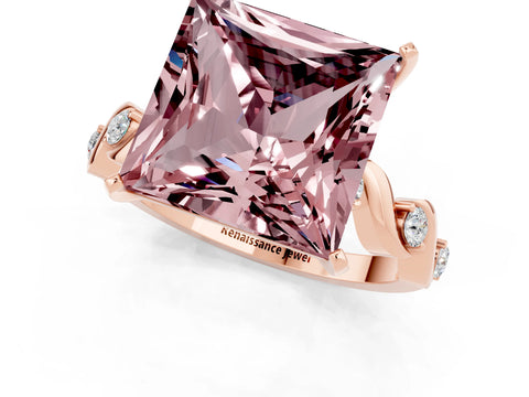 Rose gold Princess Cut Morganite Solitaire Twisted Band with Round  Accents and Prong Setting_13