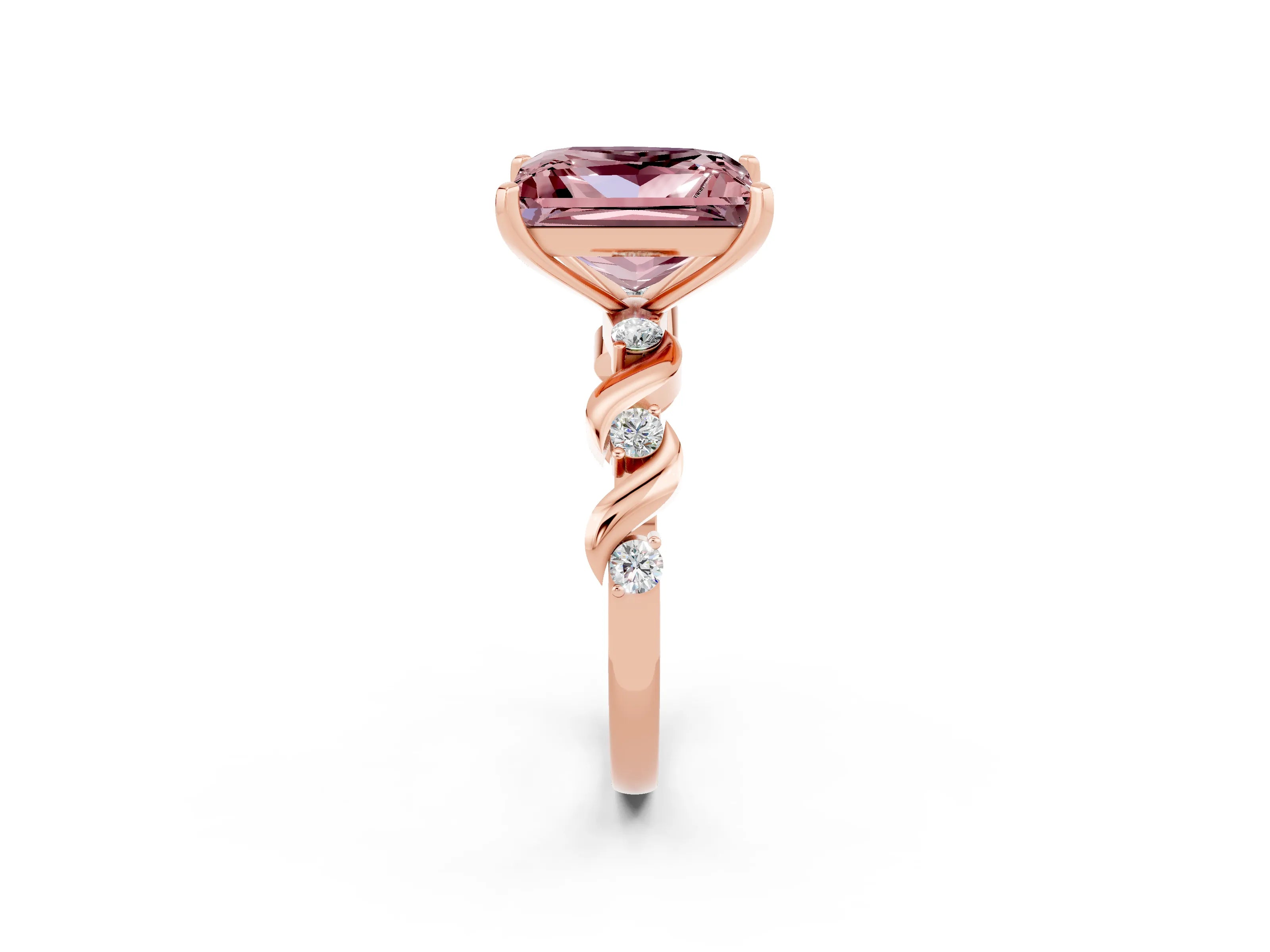 Rose gold Princess Cut Morganite Solitaire Twisted Band with Round  Accents and Prong Setting_14