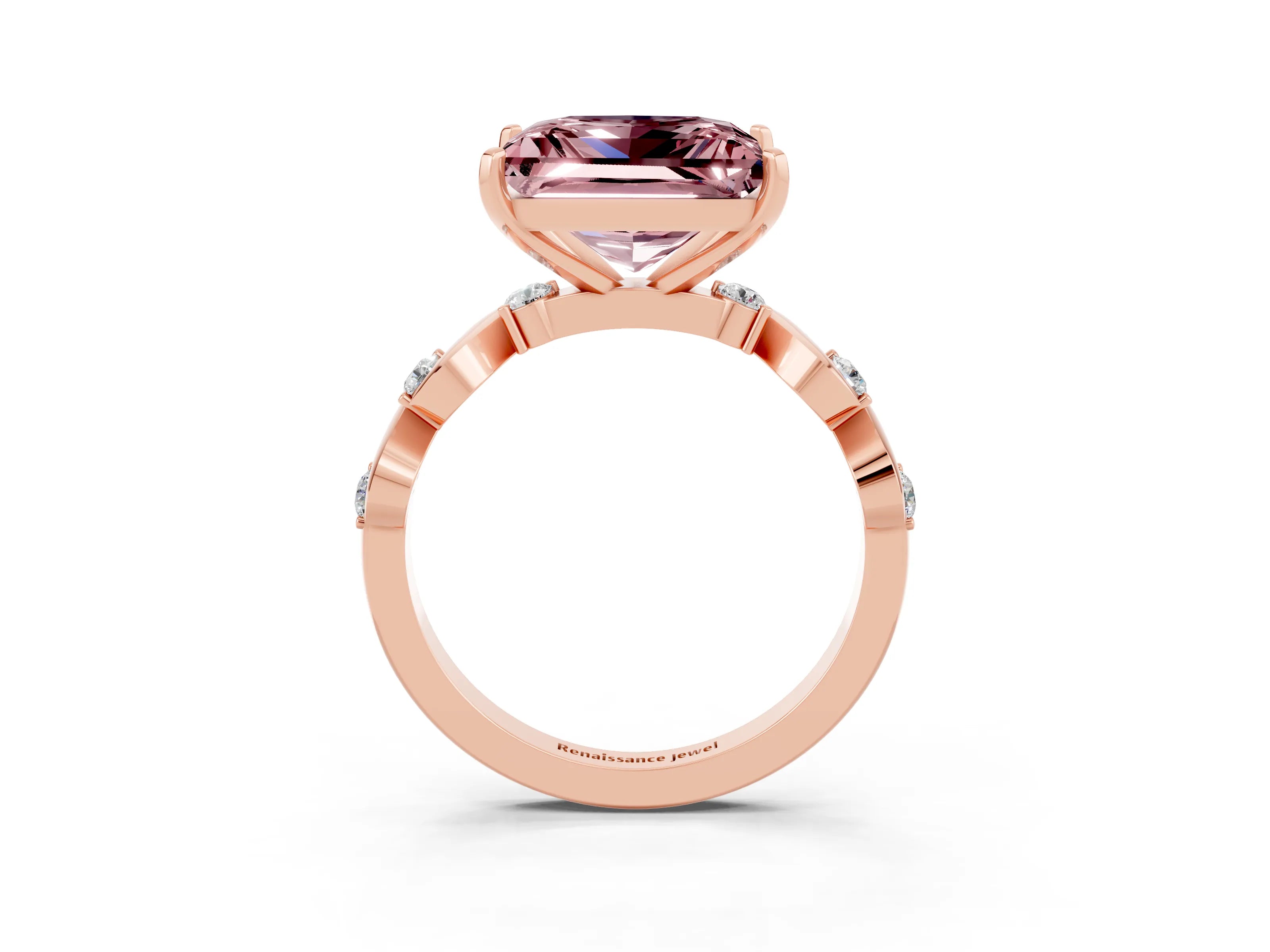 Rose gold Princess Cut Morganite Solitaire Twisted Band with Round  Accents and Prong Setting_15