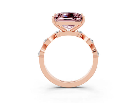 Rose gold Princess Cut Morganite Solitaire Twisted Band with Round  Accents and Prong Setting_15