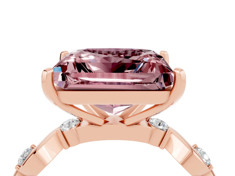 Rose gold Princess Cut Morganite Solitaire Twisted Band with Round  Accents and Prong Setting_16