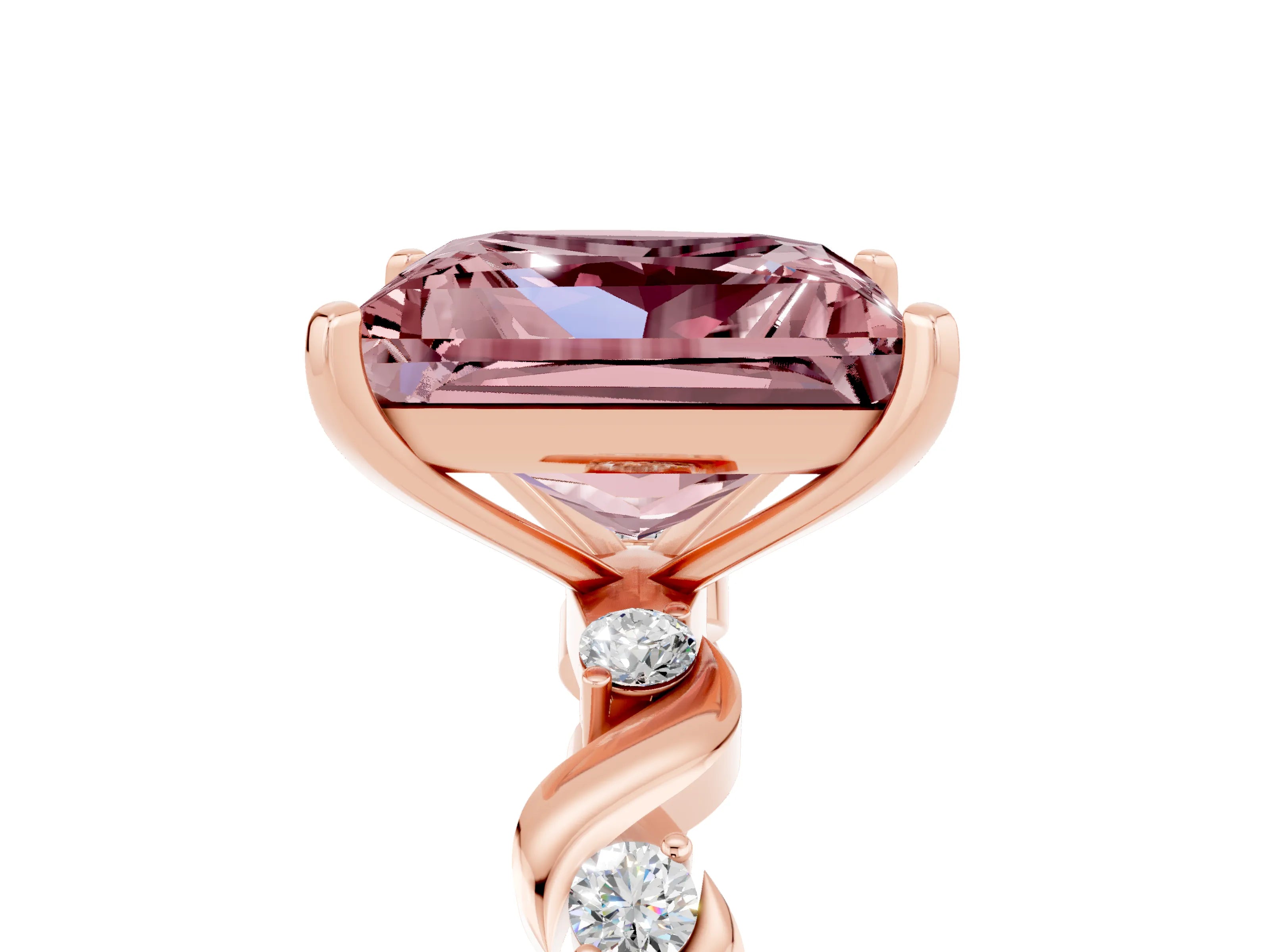 Rose gold Princess Cut Morganite Solitaire Twisted Band with Round  Accents and Prong Setting_17