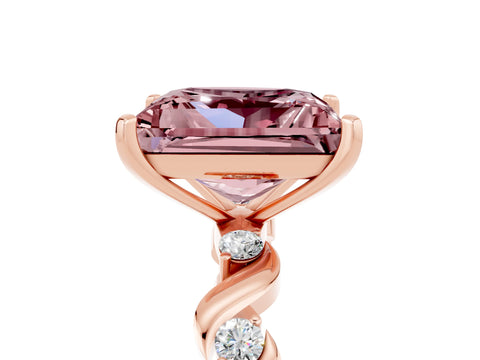 Rose gold Princess Cut Morganite Solitaire Twisted Band with Round  Accents and Prong Setting_17