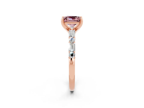 Rose gold Princess Cut Morganite Solitaire with Side Baguettes and Channel Set Band_2
