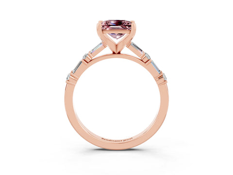 Rose gold Princess Cut Morganite Solitaire with Side Baguettes and Channel Set Band_3