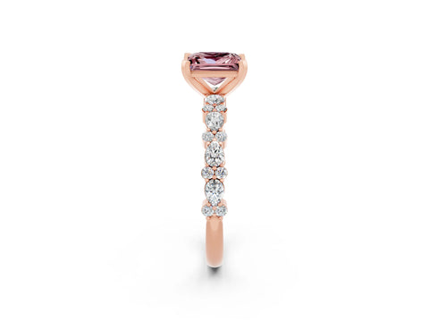 Rose gold Princess Cut Morganite Solitaire with Side Stones, Pave Band, Four-Prong Setting_14