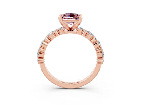 Rose gold Princess Cut Morganite Solitaire with Side Stones, Pave Band, Four-Prong Setting_15