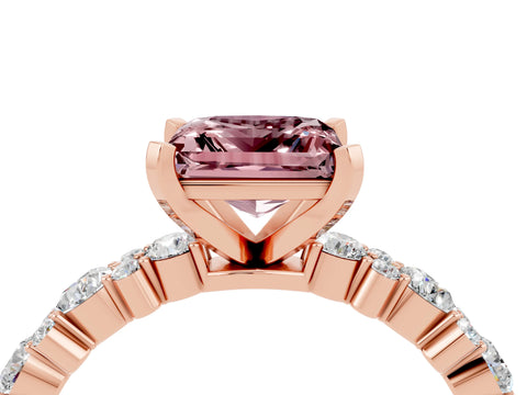 Rose gold Princess Cut Morganite Solitaire with Side Stones, Pave Band, Four-Prong Setting_16
