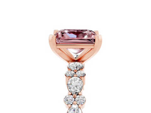 Rose gold Princess Cut Morganite Solitaire with Side Stones, Pave Band, Four-Prong Setting_17