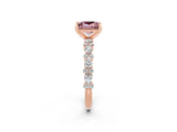 Rose gold Princess Cut Morganite Solitaire with Side Stones, Pave Band, Four-Prong Setting_38