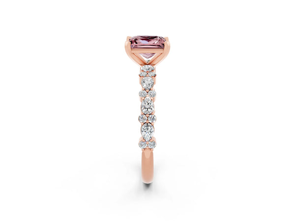 Rose gold Princess Cut Morganite Side Stone Solitaire Ring with Round  and Four-Prong Setting