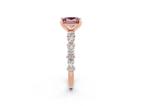 Rose gold Princess Cut Morganite Solitaire with Side Stones, Pave Band, Four-Prong Setting_38