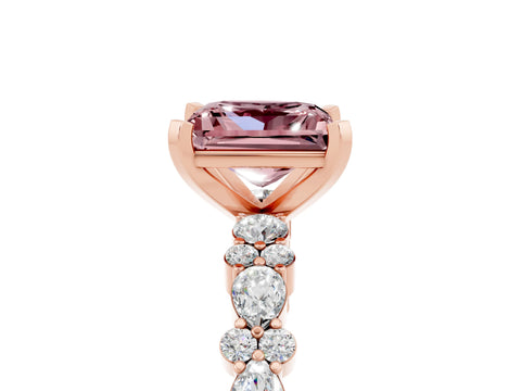 Rose gold Princess Cut Morganite Solitaire with Side Stones, Pave Band, Four-Prong Setting_41