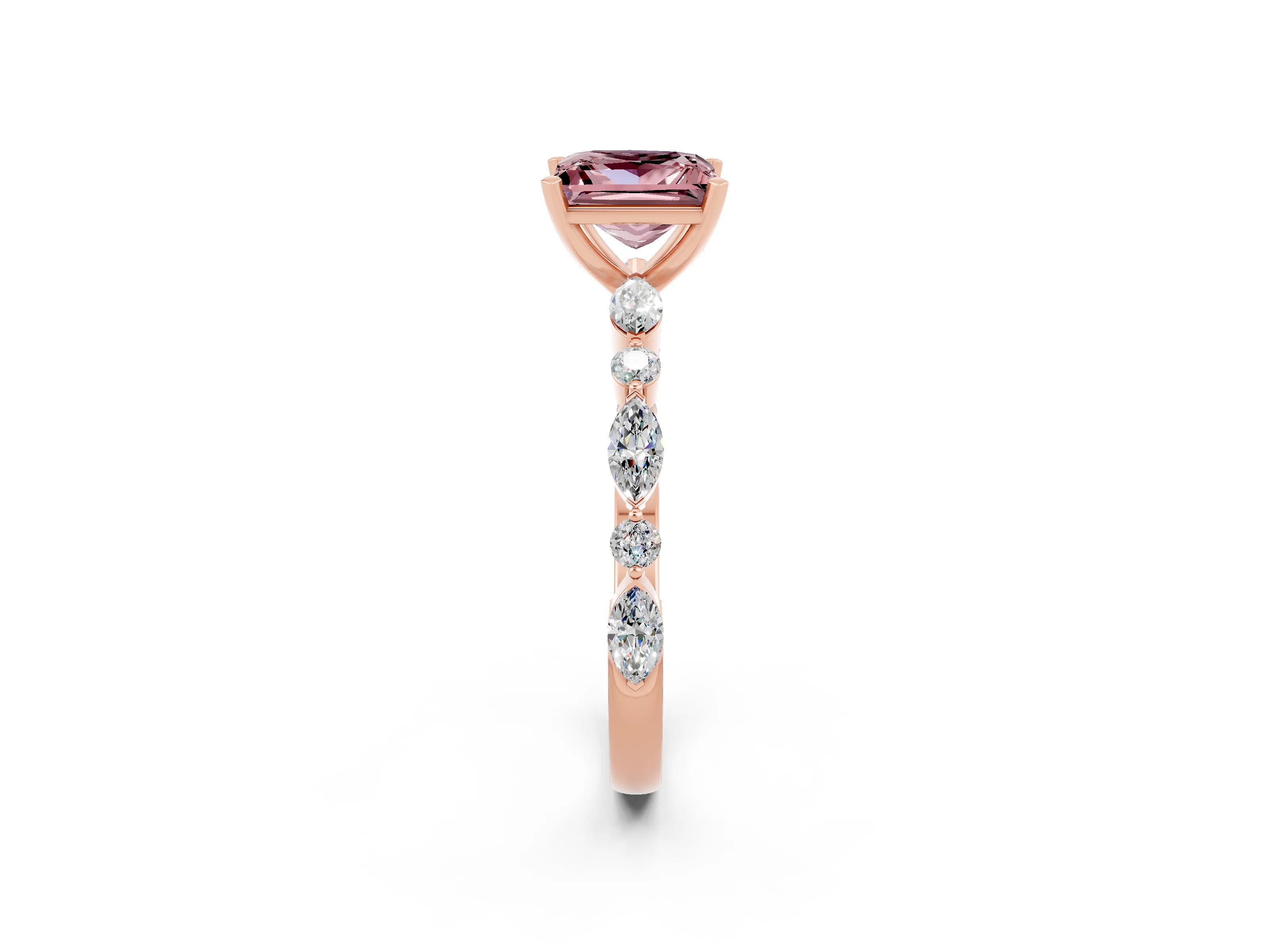 Rose gold Princess Cut Morganite Solitaire with Side Stones on a Pavé Band and Four-Prong Setting_2