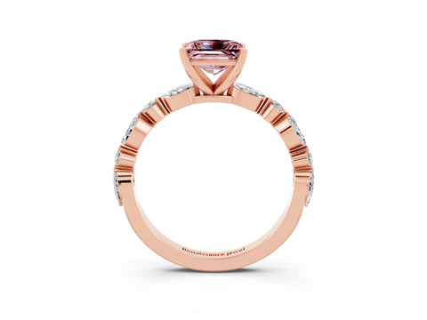 Rose gold Princess Cut Morganite Solitaire with Side Stones on a Pavé Band and Four-Prong Setting_3
