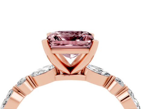 Rose gold Princess Cut Morganite Solitaire with Side Stones on a Pavé Band and Four-Prong Setting_4