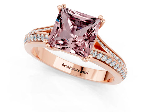 Rose gold Princess Cut Morganite Split Shank Engagement Ring with Pavé Band_1