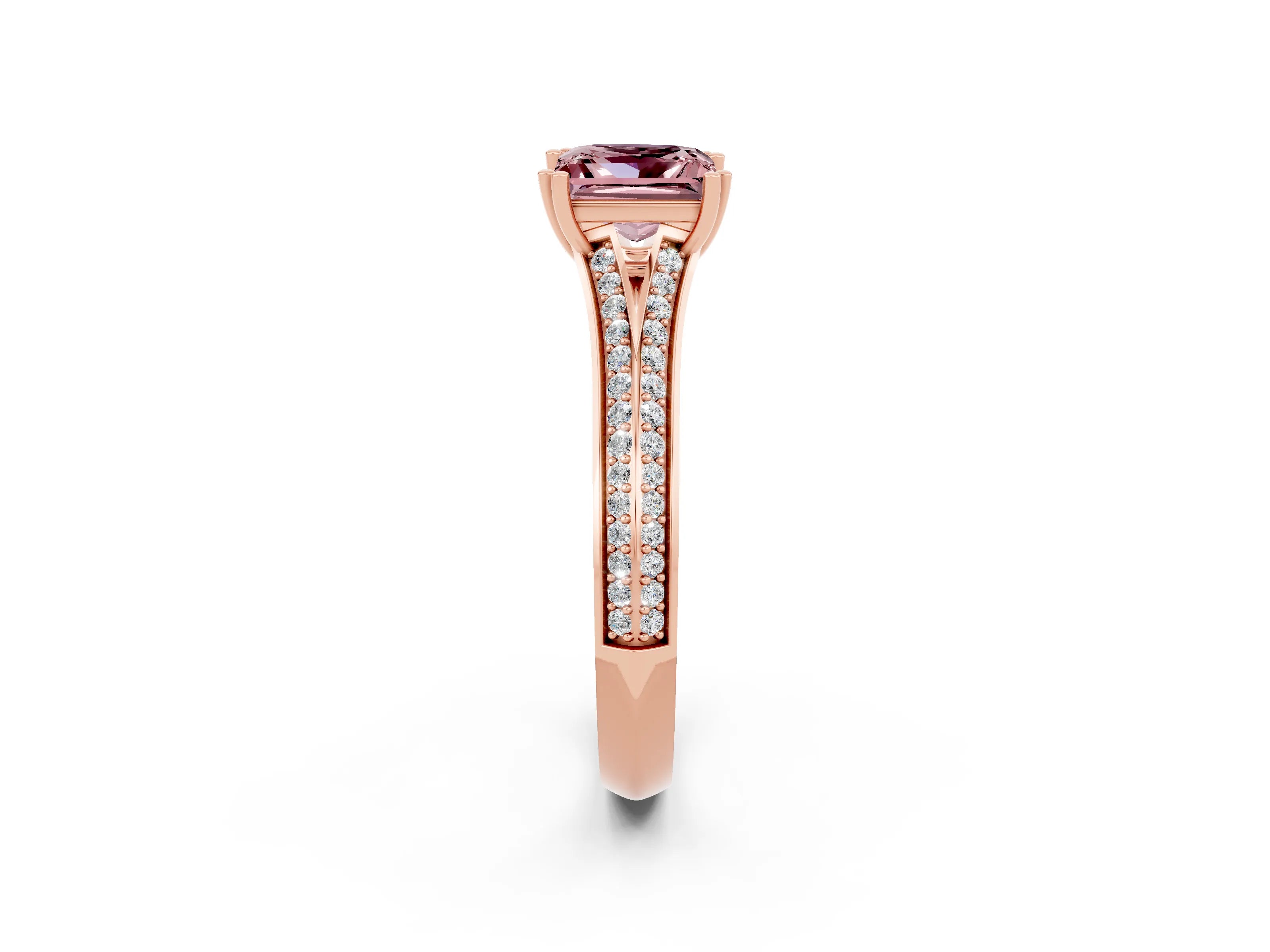 Rose gold Princess Cut Morganite Split Shank Engagement Ring with Pavé Band_2