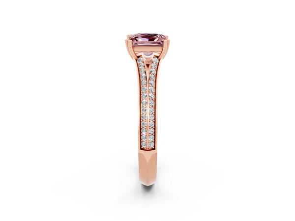 Rose gold Princess Cut Morganite Split Shank Engagement Ring with Pavé Band