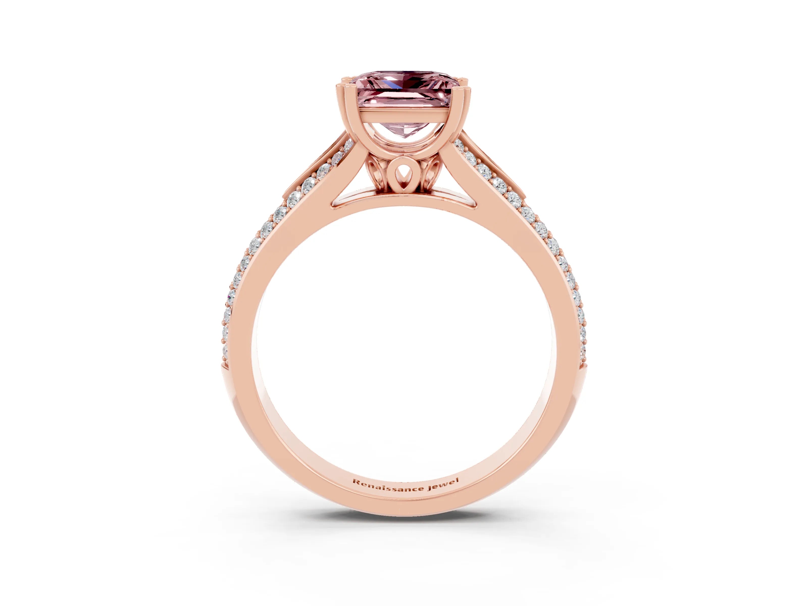 Rose gold Princess Cut Morganite Split Shank Engagement Ring with Pavé Band_3
