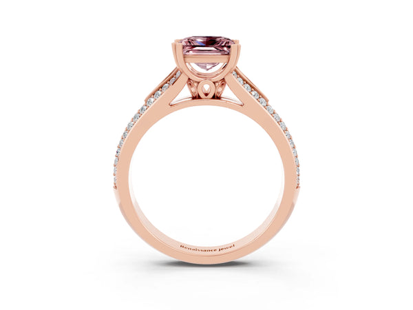 Rose gold Princess Cut Morganite Split Shank Engagement Ring with Pavé Band