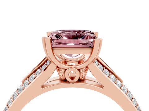 Rose gold Princess Cut Morganite Split Shank Engagement Ring with Pavé Band_4
