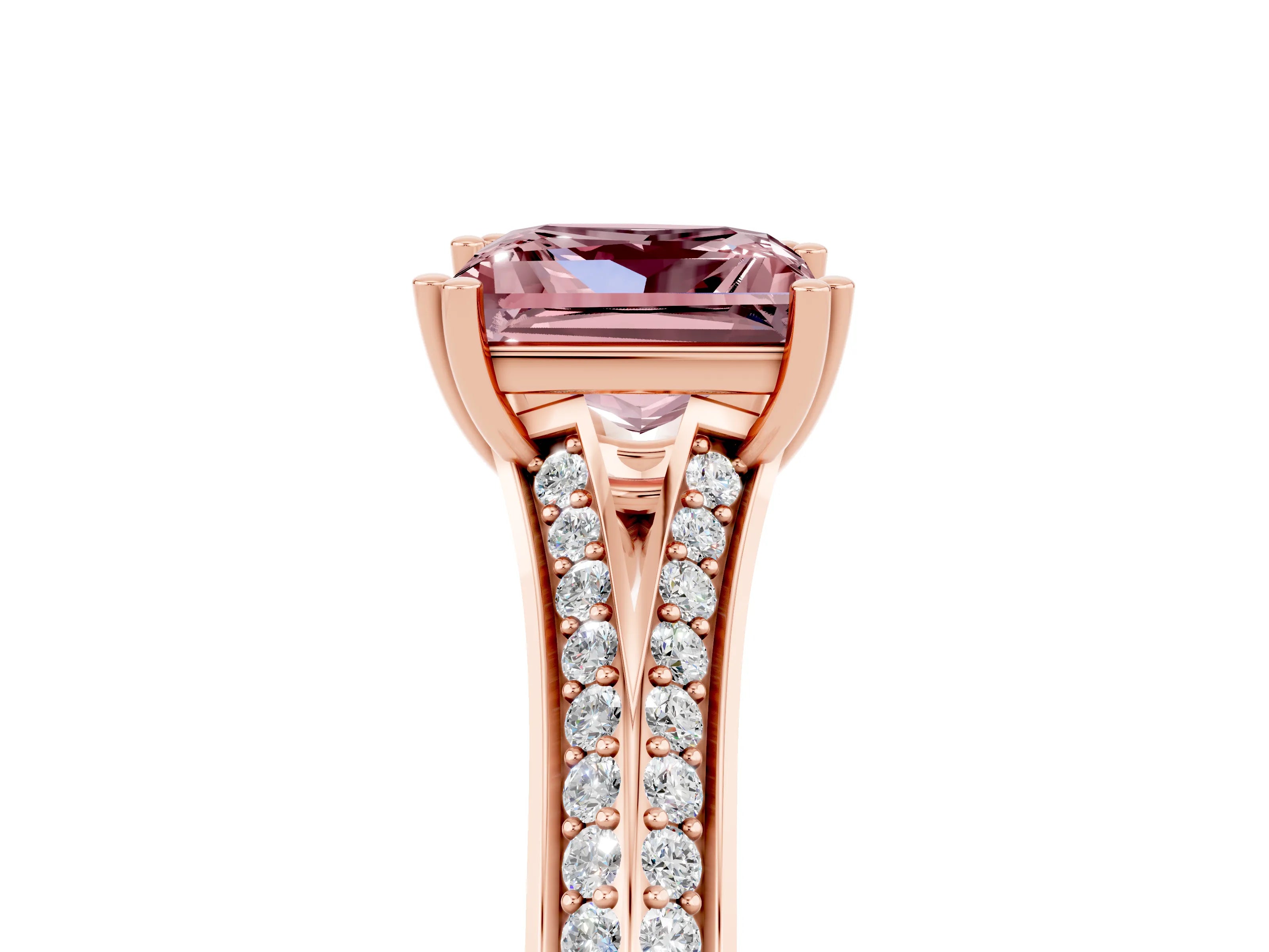 Rose gold Princess Cut Morganite Split Shank Engagement Ring with Pavé Band_5