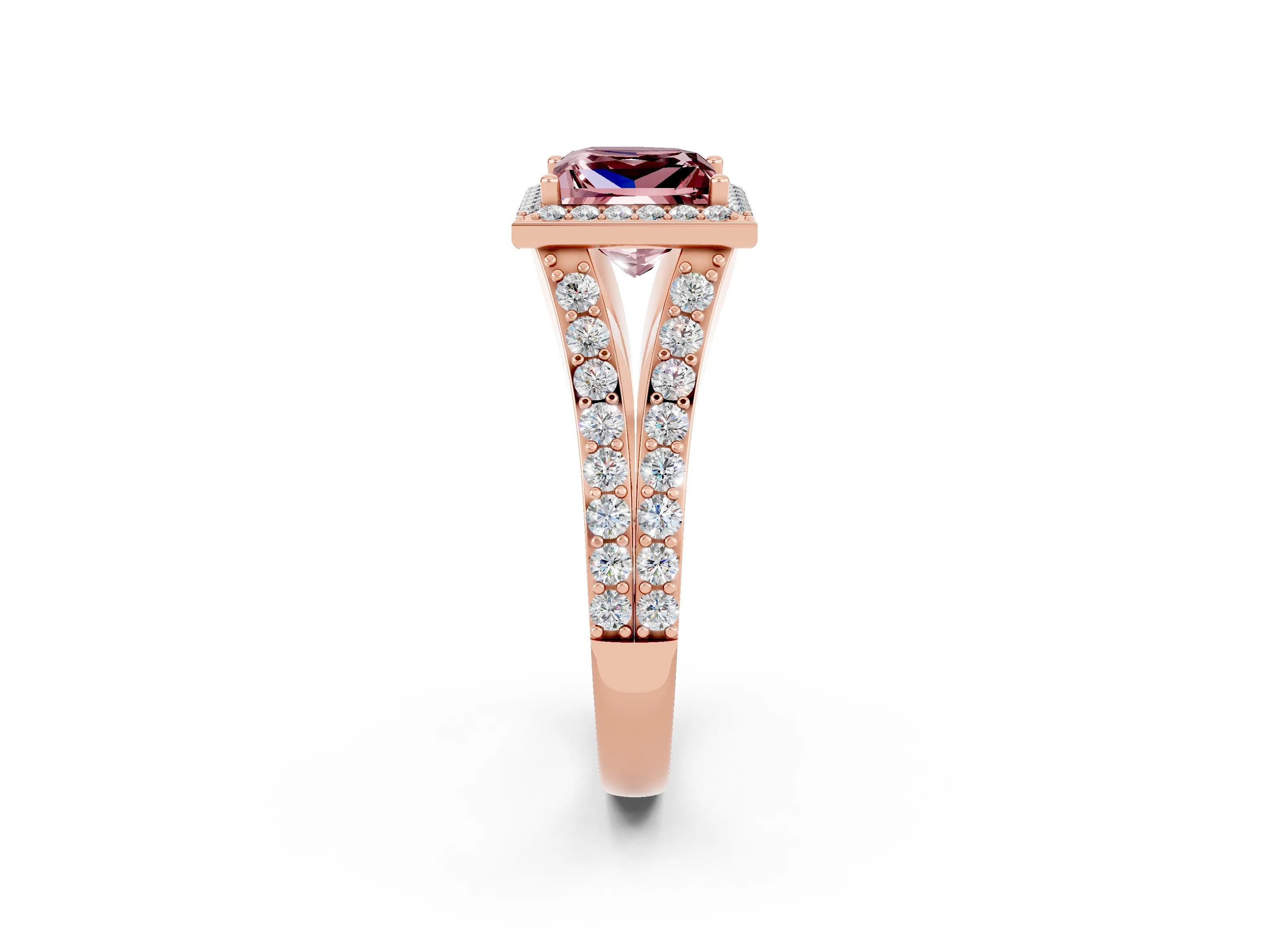 Rose gold Princess Cut Morganite Split Shank Halo Ring with Four-Prong Setting_14