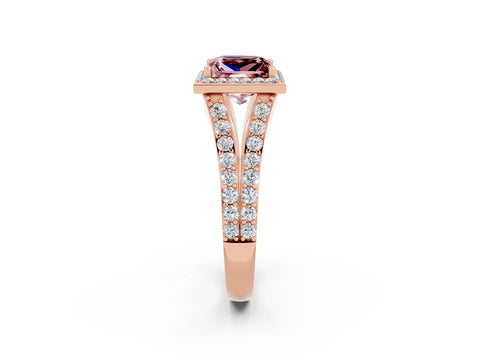 Rose gold Princess Cut Morganite Split Shank Halo Ring with Four-Prong Setting_14