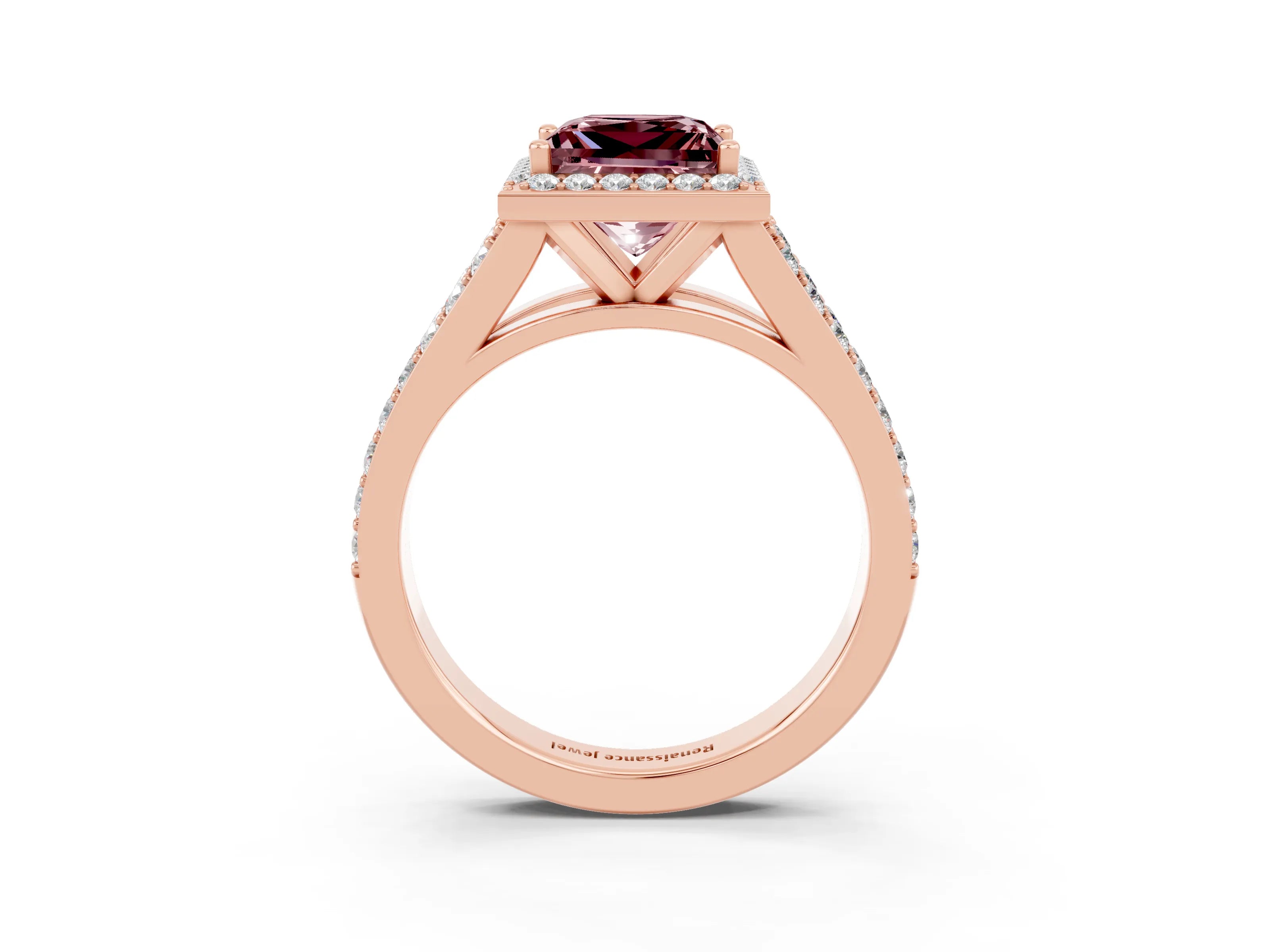 Rose gold Princess Cut Morganite Split Shank Halo Ring with Four-Prong Setting_15
