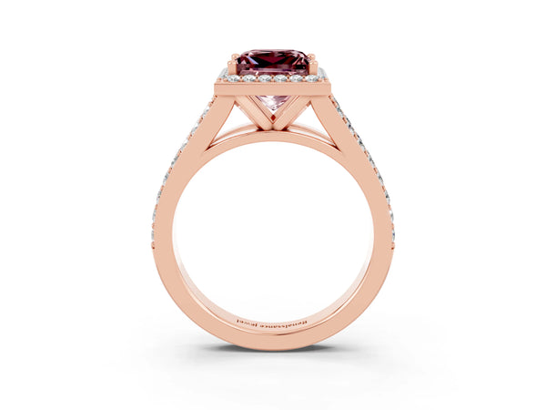 Rose gold Princess Cut Morganite Split Shank Halo Ring with Four-Prong Setting