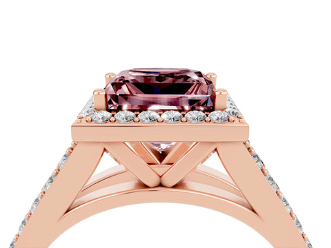 Rose gold Princess Cut Morganite Split Shank Halo Ring with Four-Prong Setting_16