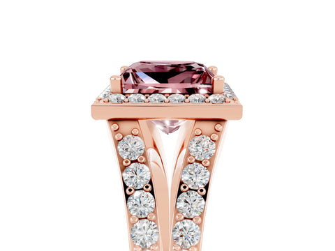 Rose gold Princess Cut Morganite Split Shank Halo Ring with Four-Prong Setting_17