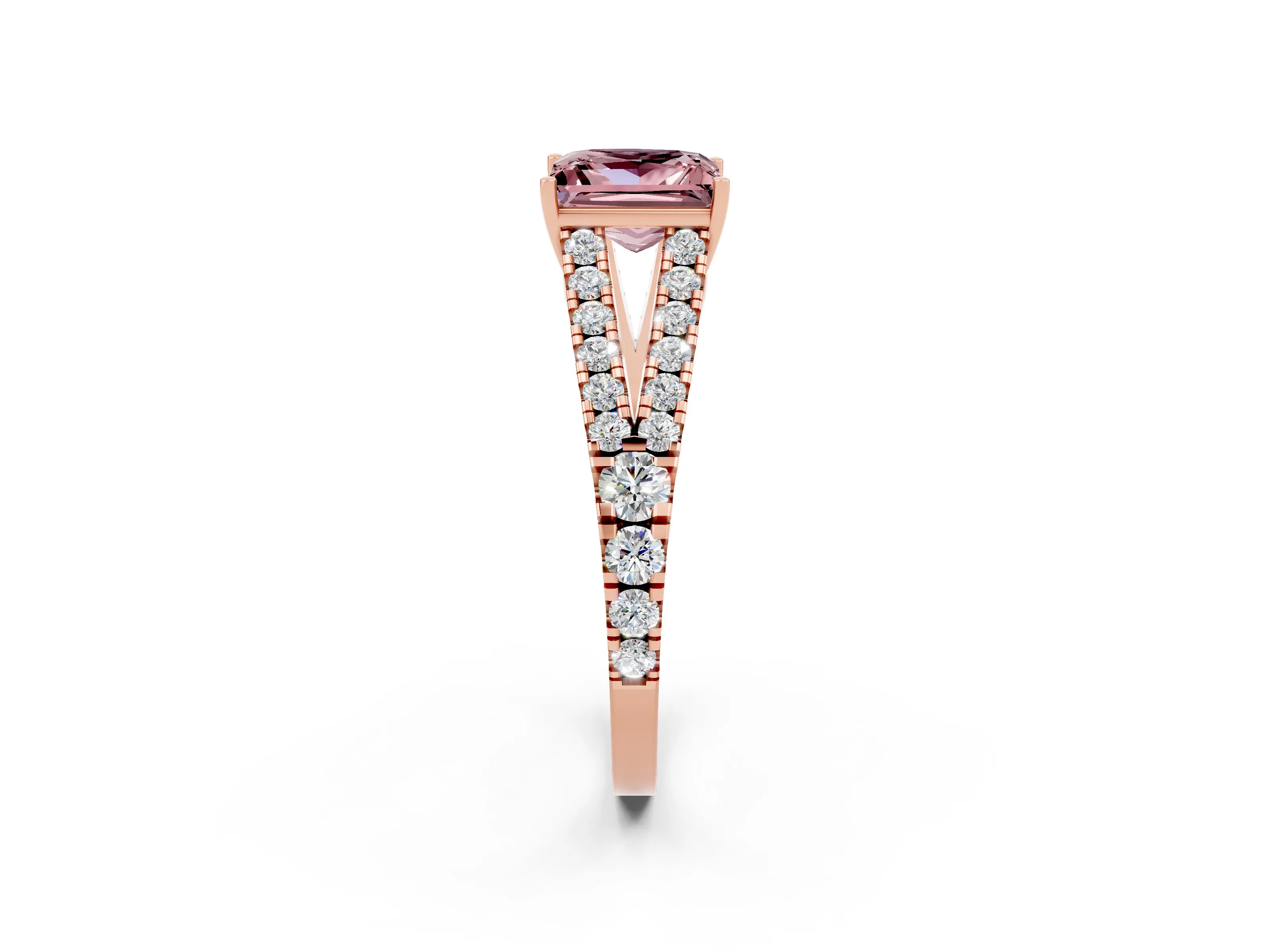 Rose gold Princess Cut Morganite Split Shank Pavé Engagement Ring with Four-Prong Setting_14