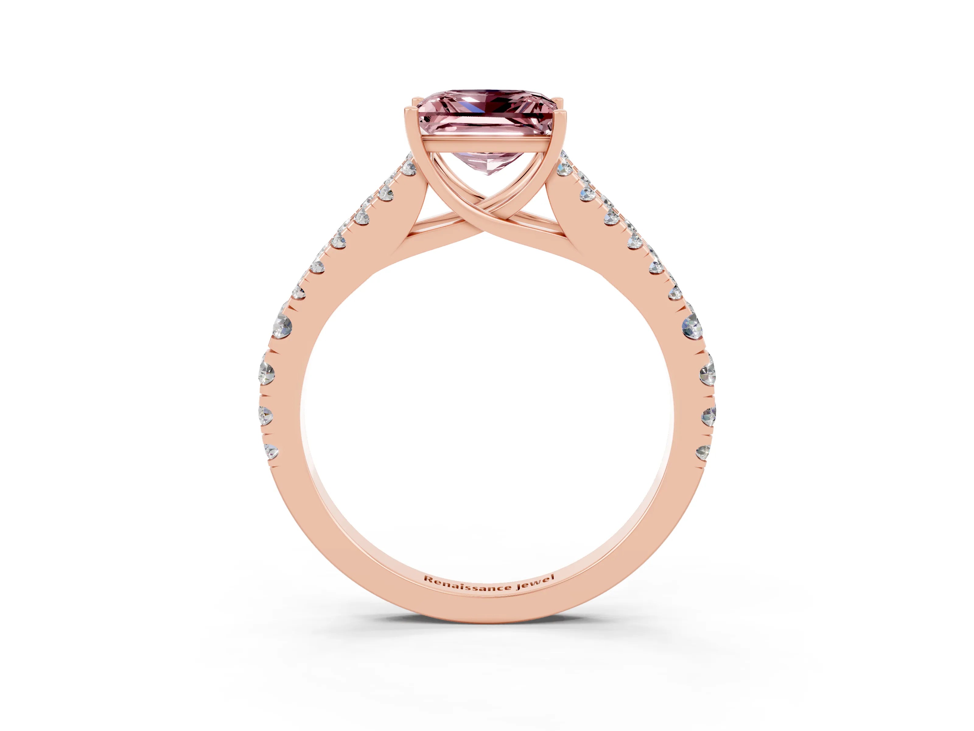Rose gold Princess Cut Morganite Split Shank Pavé Engagement Ring with Four-Prong Setting_15