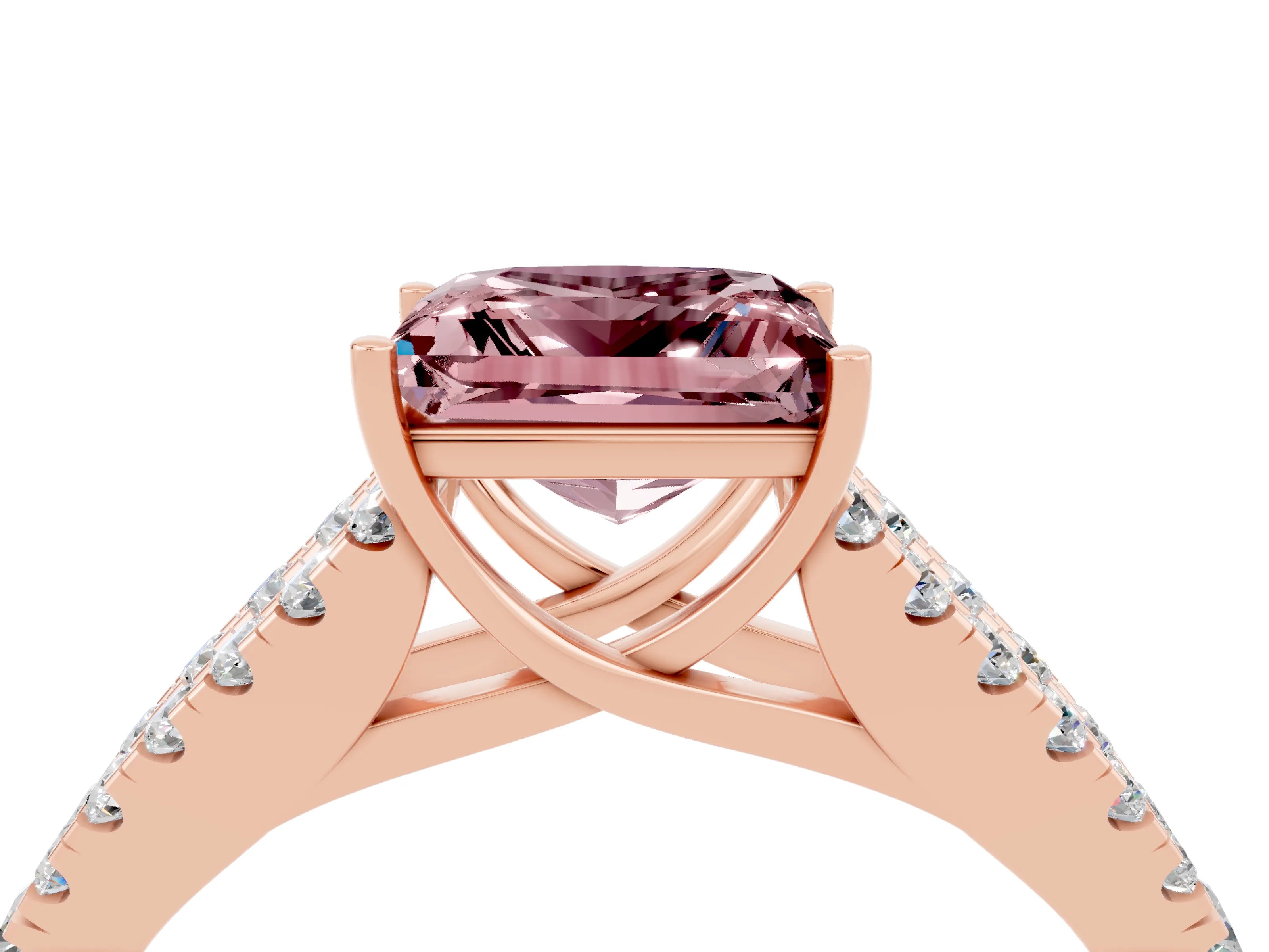 Rose gold Princess Cut Morganite Split Shank Pavé Engagement Ring with Four-Prong Setting_16
