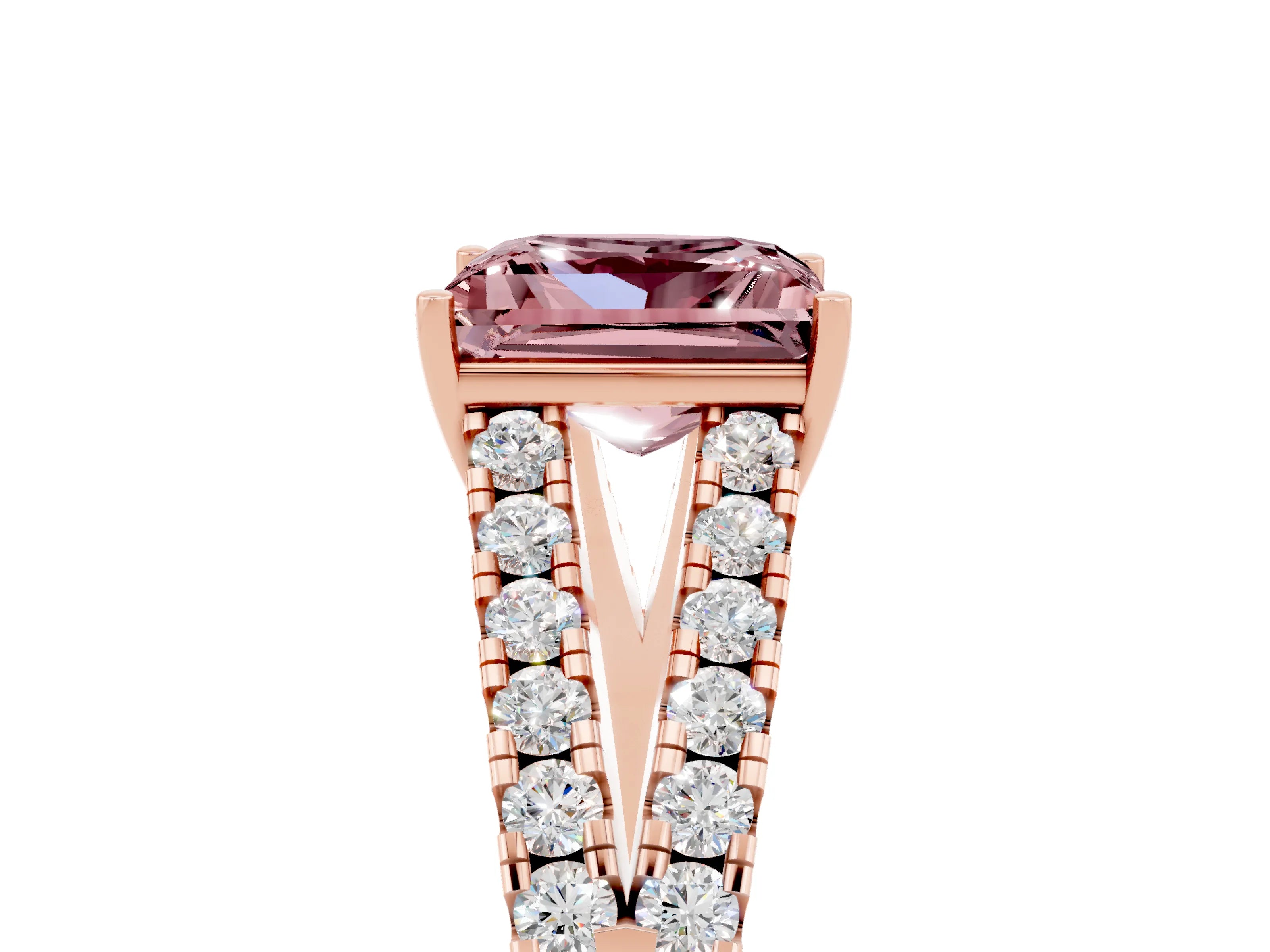 Rose gold Princess Cut Morganite Split Shank Pavé Engagement Ring with Four-Prong Setting_17